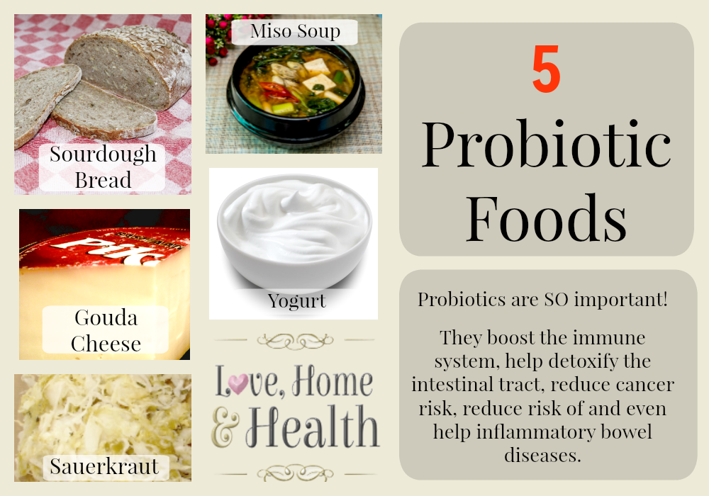 Probiotics and Digestion - 5 Probiotic Foods - Love, Home and Health